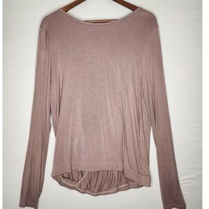 Women's Long Sleeve Open Back Workout Yoga Shirt XL Mauve Thumb‎ Holes